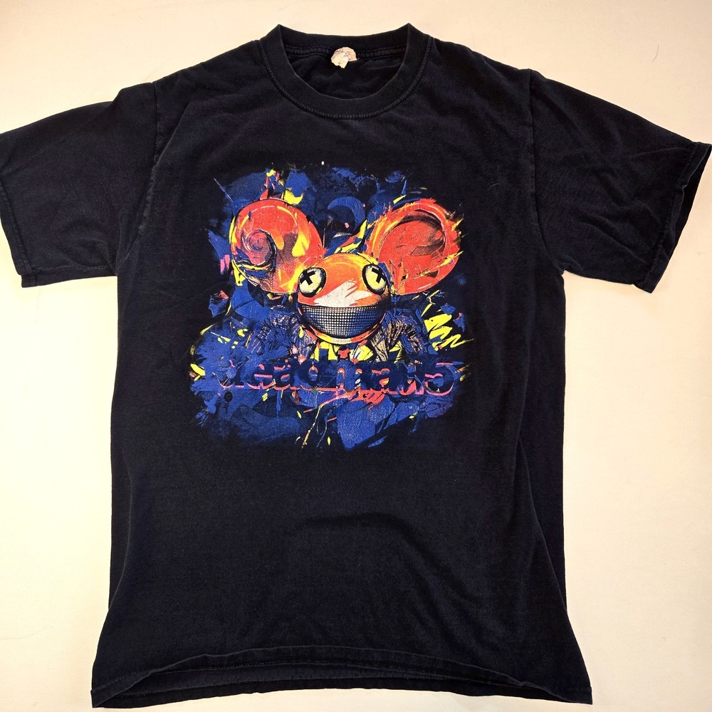 Y2K Dead Mau5‎ Black Graphic Print Tee Shirt Mens Small